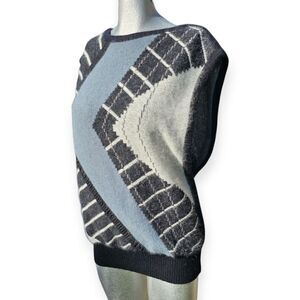 Bruestle Vintage Angora Sweater Vest – Black/Blue/Grey 🖤💙